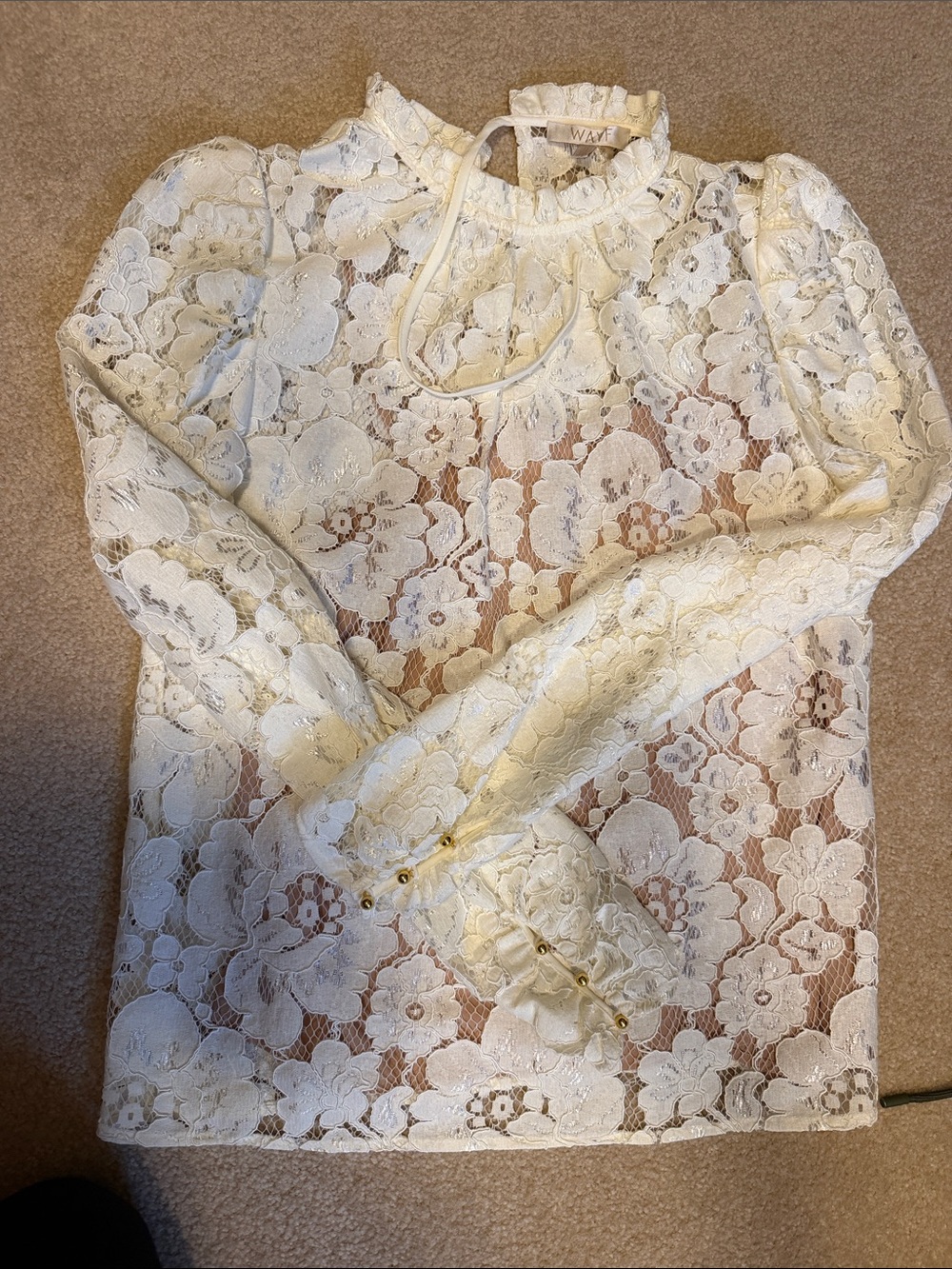 Wayf White Lace Long-Sleeve shirt
